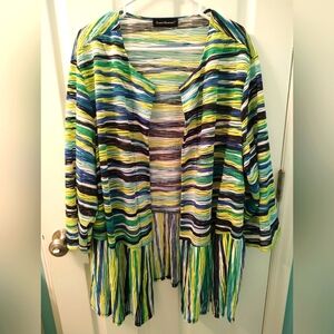 Gorgeous Travel Elements Blue and Green Open- Front Jacket Size 3X